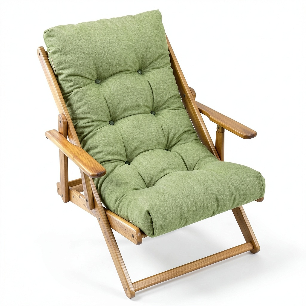Sedia a Sdraio Harmony in Legno con Cuscino Verde, 3 Posizioni