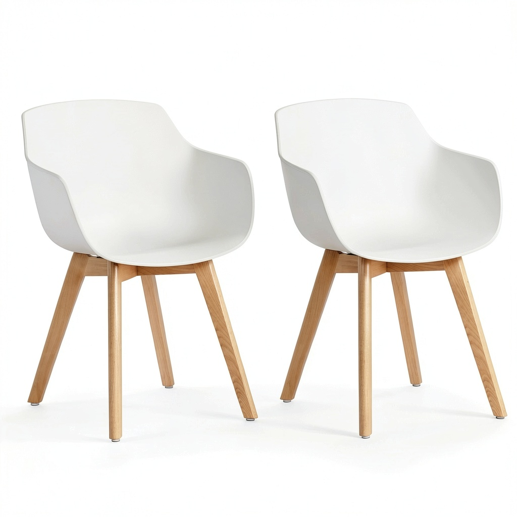 Set di 2 Sedie da Pranzo/Ufficio con Gambe in Legno di Faggio, Design Moderno Scandinavo - Bianco