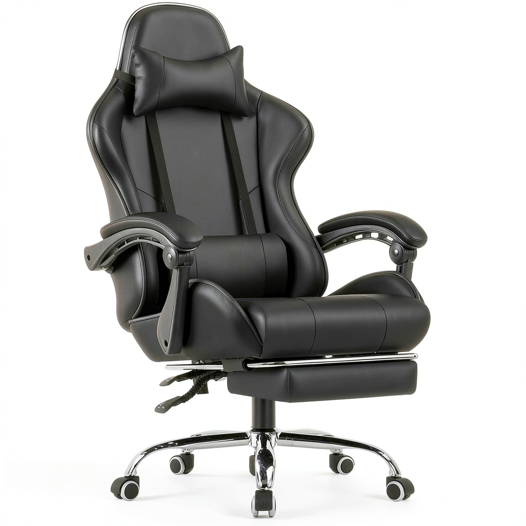 Sedia da Gaming GTPLAYER con Massaggio e Poggiapiedi, Inclinabile a 135°, Pelle Confortevole, Capacità 150 kg, Nero
