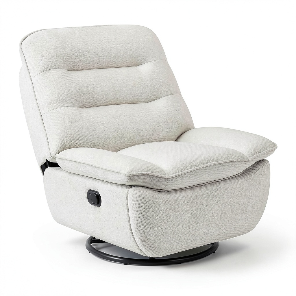 Poltrona Relax Reclinabile Manuale in Tessuto Beige con Poggiapiedi e Tasca Laterale