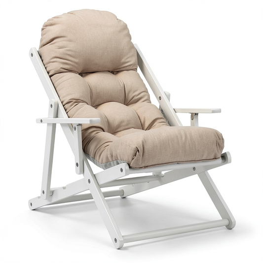 Poltrona Relax Reclinabile con Telaio Bianco e Cuscino Imbottito, Alta Qualità per Giardino