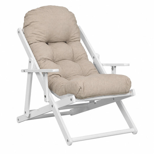 Poltrona Relax Reclinabile con Telaio Bianco e Cuscino Imbottito, Alta Qualità per Giardino