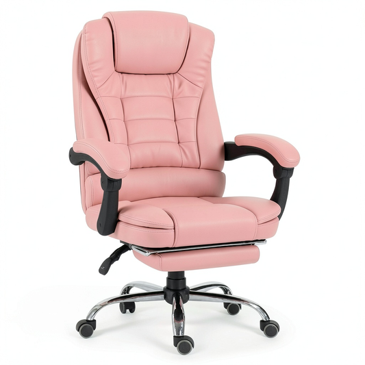 Sedia Ergonomica Ufficio Rosa con Poggiapiedi e Altezza Regolabile