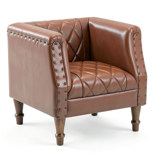 Sedia Vintage in Pelle di Capra con Gambe in Legno di Mango e Imbottitura Confortevole