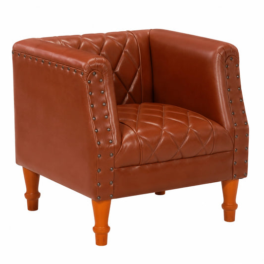 Sedia Vintage in Pelle di Capra con Gambe in Legno di Mango e Imbottitura Confortevole