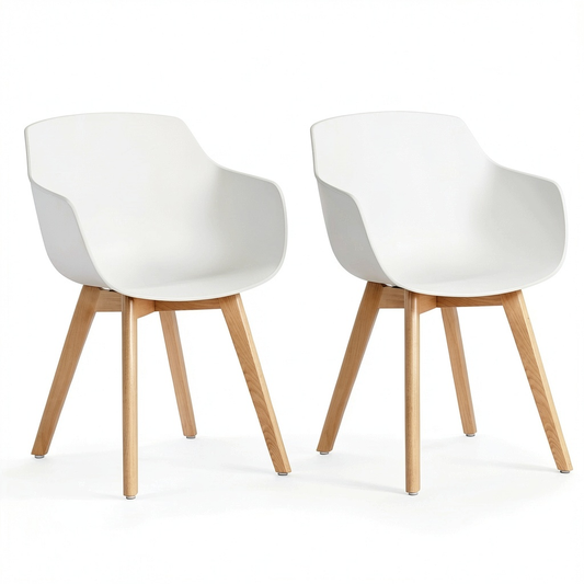 Set di 2 Sedie da Pranzo/Ufficio con Gambe in Legno di Faggio, Design Moderno Scandinavo - Bianco