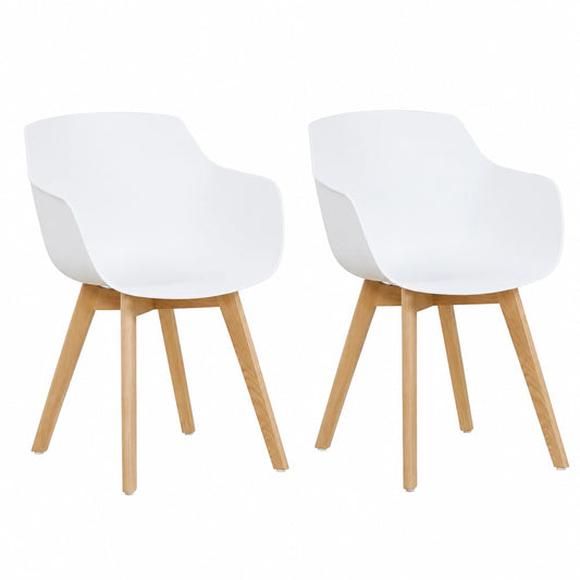 Set di 2 Sedie da Pranzo/Ufficio con Gambe in Legno di Faggio, Design Moderno Scandinavo - Bianco