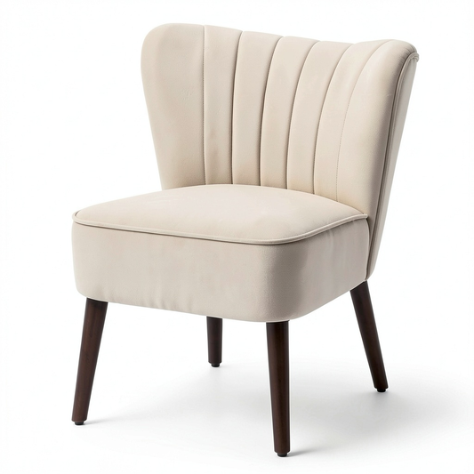Sedia Lounge in Velluto Beige con Gambe in Legno per Soggiorno