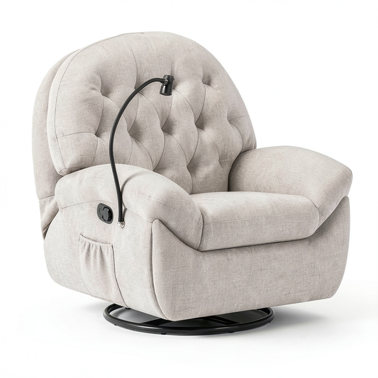 Sedia Relax Reclinabile 3 Posizioni con Funzione Girevole e Dondolo - Design Moderno - Pina (Beige Chiaro)