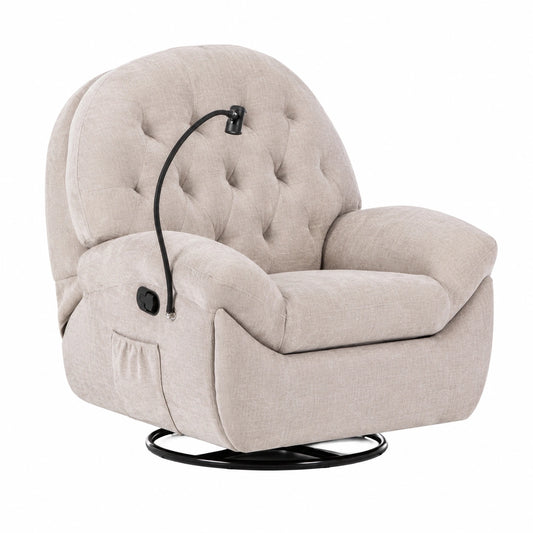 Sedia Relax Reclinabile 3 Posizioni con Funzione Girevole e Dondolo - Design Moderno - Pina (Beige Chiaro)