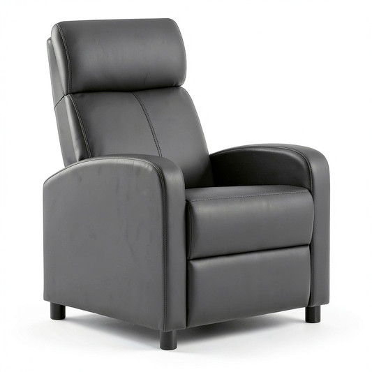 Poltrona Reclinabile in Similpelle Nera con Poggiapiedi, 61,5x87x99 cm