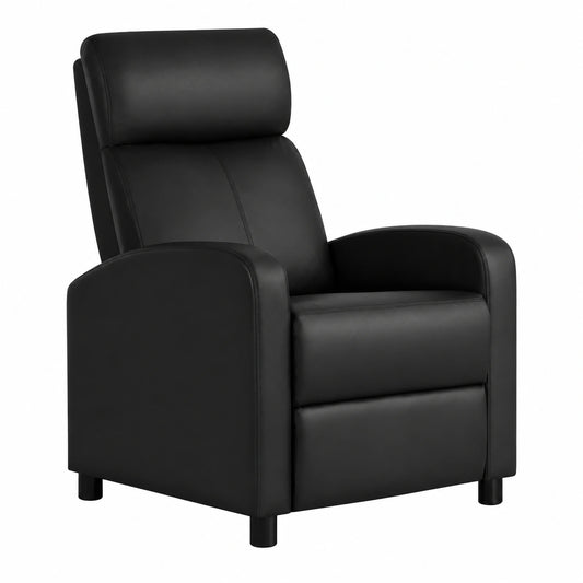 Poltrona Reclinabile in Similpelle Nera con Poggiapiedi, 61,5x87x99 cm