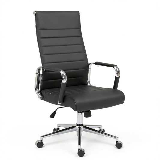 Sedia da Ufficio Ergonomica in Pelle Kolumbus, Regolabile in Altezza con Ruote, Capacità 150 kg, Colore Nero