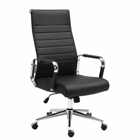Sedia da Ufficio Ergonomica in Pelle Kolumbus, Regolabile in Altezza con Ruote, Capacità 150 kg, Colore Nero