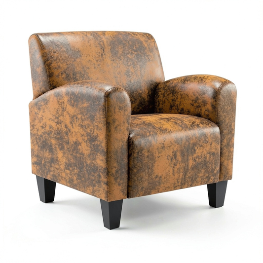 Poltrona Relax in Similpelle Scamosciata Marrone con Cuscino e Braccioli, Design Classico Elegante