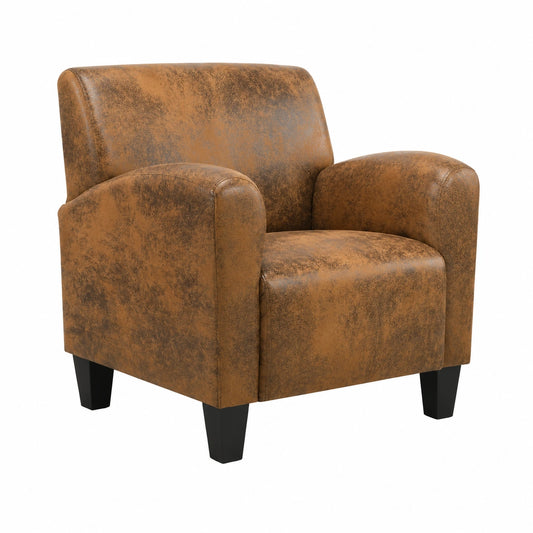 Poltrona Relax in Similpelle Scamosciata Marrone con Cuscino e Braccioli, Design Classico Elegante