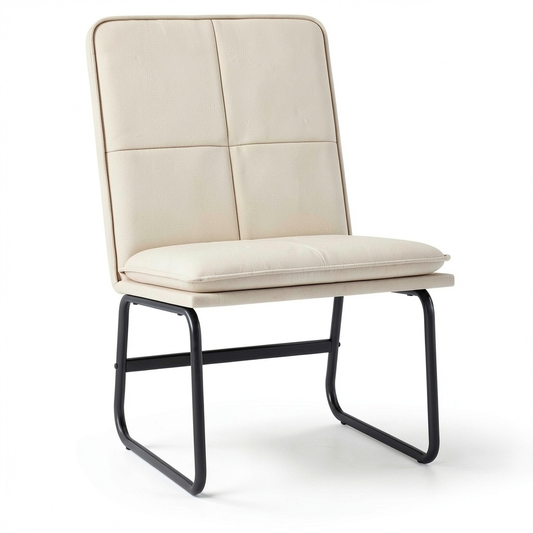 Sedia Lounge Crema in Pelle Sintetica con Struttura Metallica 54x75x76 cm