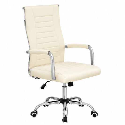 Sedia da Ufficio Ergonomica in Pelle Sintetica Beige con Schienale Reclinabile