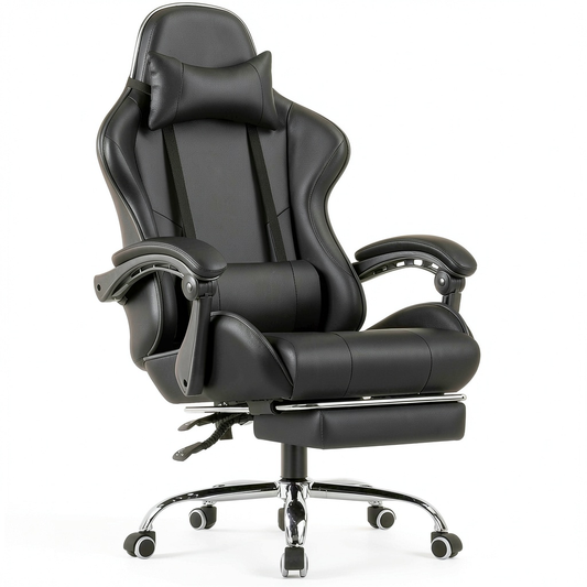 Sedia da Gaming GTPLAYER con Massaggio e Poggiapiedi, Inclinabile a 135°, Pelle Confortevole, Capacità 150 kg, Nero