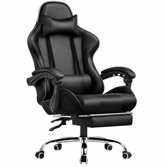 Sedia da Gaming GTPLAYER con Massaggio e Poggiapiedi, Inclinabile a 135°, Pelle Confortevole, Capacità 150 kg, Nero