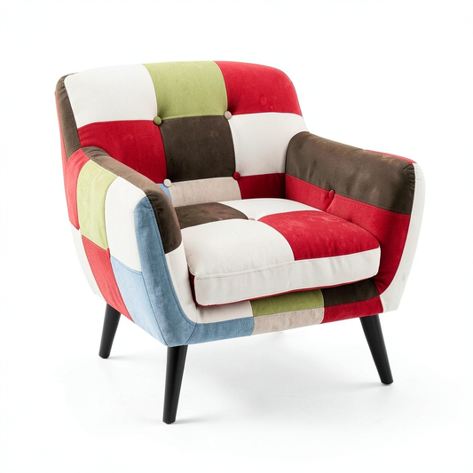 Divano Patchwork in Tessuto con Braccioli, Poltrona Comoda di Design