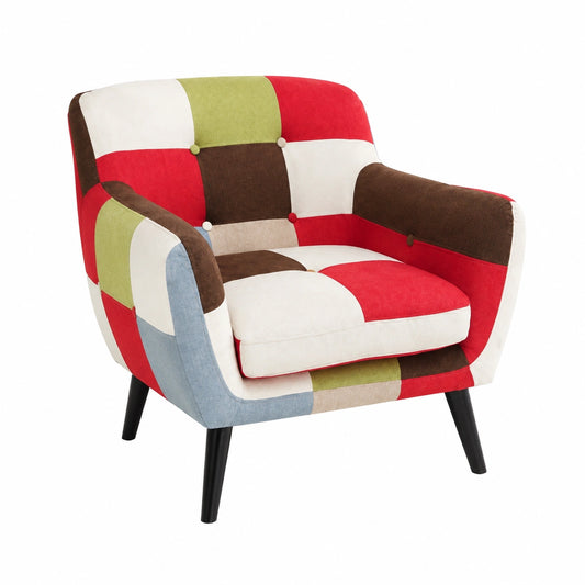 Divano Patchwork in Tessuto con Braccioli, Poltrona Comoda di Design