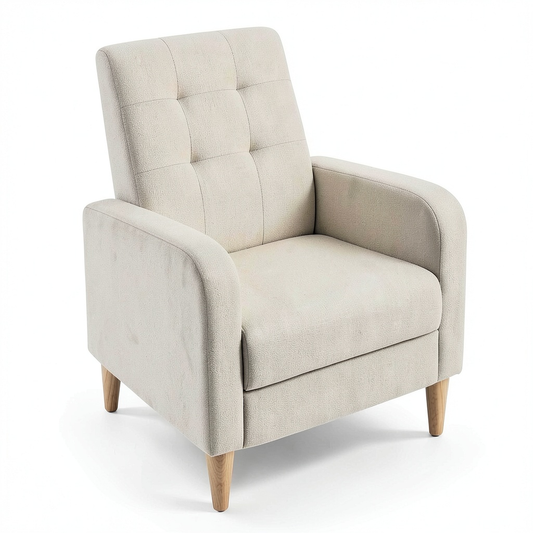 Poltrona Relax WOLTU in Lino con Gambe in Massello, Schienale Alto, Imbottitura Confortevole, Beige