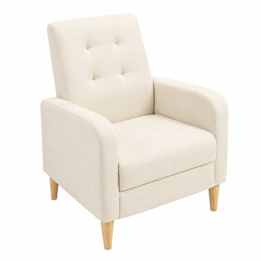Poltrona Relax WOLTU in Lino con Gambe in Massello, Schienale Alto, Imbottitura Confortevole, Beige