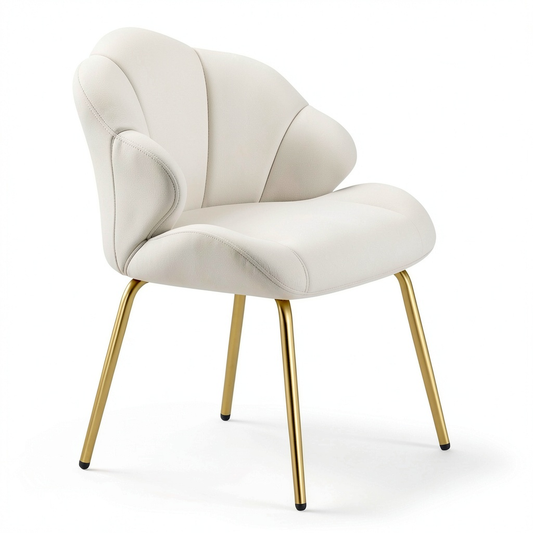 Poltrona Moderna in Velluto Bianca con Design a Conchiglia e Gambe in Metallo, 136 KG