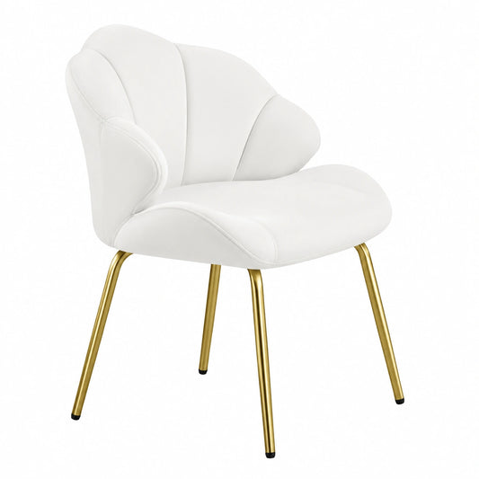 Poltrona Moderna in Velluto Bianca con Design a Conchiglia e Gambe in Metallo, 136 KG