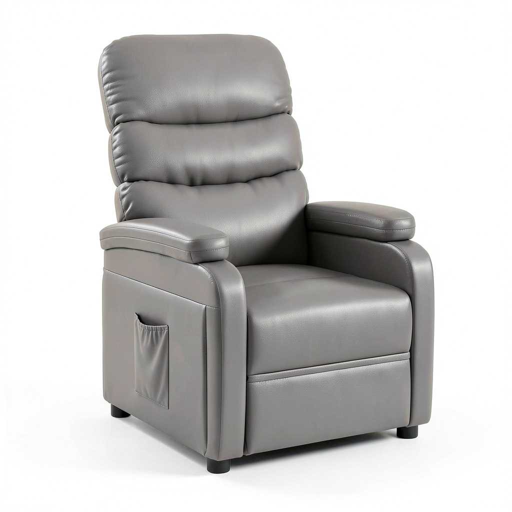 Poltrona Relax in Ecopelle Grigia con Recliner Manuale a 3 Posizioni