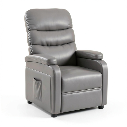 Poltrona Relax in Ecopelle Grigia con Recliner Manuale a 3 Posizioni