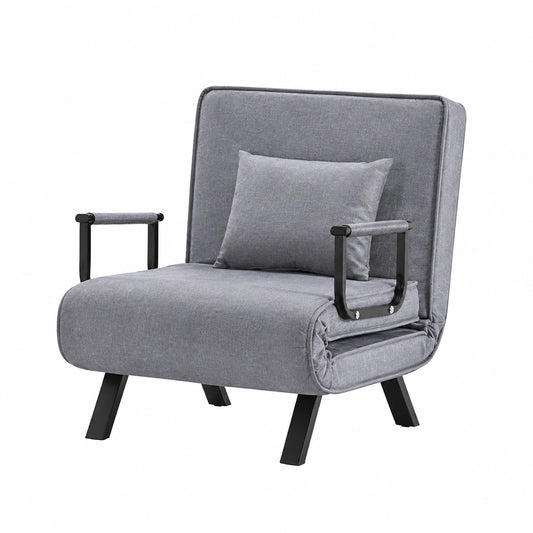 Divano Letto Singolo 3 in 1 Reclinabile, Chaise Lounge Convertibile con Copertura Sfoderabile, Poltrona Relax Salvaspazio Imbottita (Grigio)