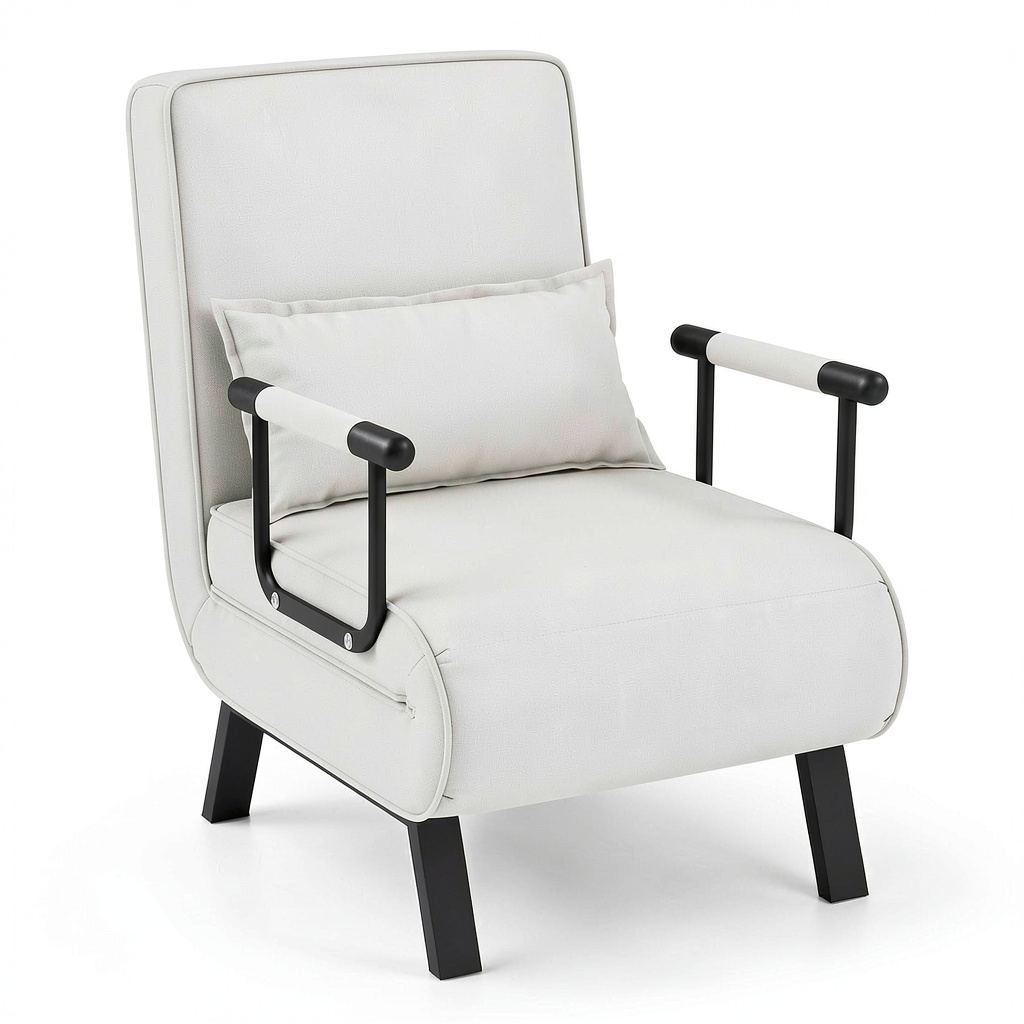 Poltrona Letto Singolo 4 in 1 con Schienale Regolabile, Braccioli e Cuscino, Ideale per Salotto e Camera da Letto (Bianco)