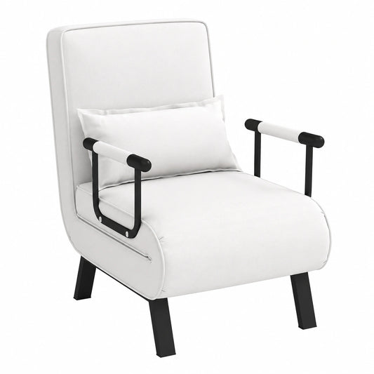 Poltrona Letto Singolo 4 in 1 con Schienale Regolabile, Braccioli e Cuscino, Ideale per Salotto e Camera da Letto (Bianco)