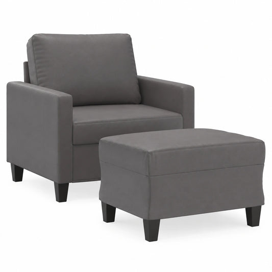 Poltrona relax in ecopelle grigia con pouf, 60 cm, ideale per il soggiorno - Confortevole seduta imbottita e cuscino schienale