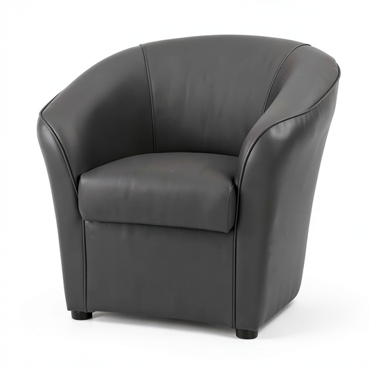 Poltrona Imbottita Artigianale in Ecopelle Nera, Design Italiano