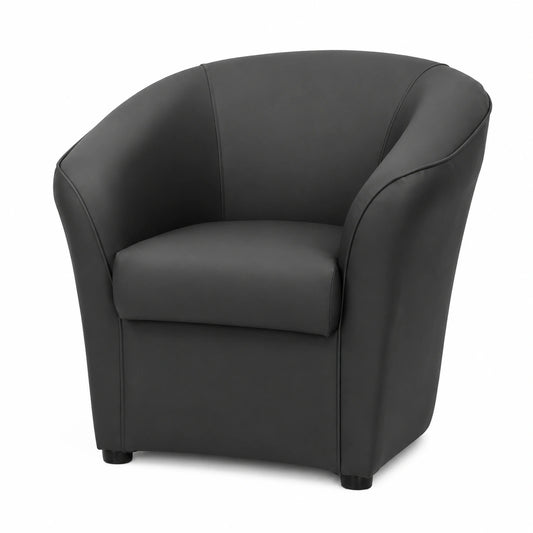 Poltrona Imbottita Artigianale in Ecopelle Nera, Design Italiano