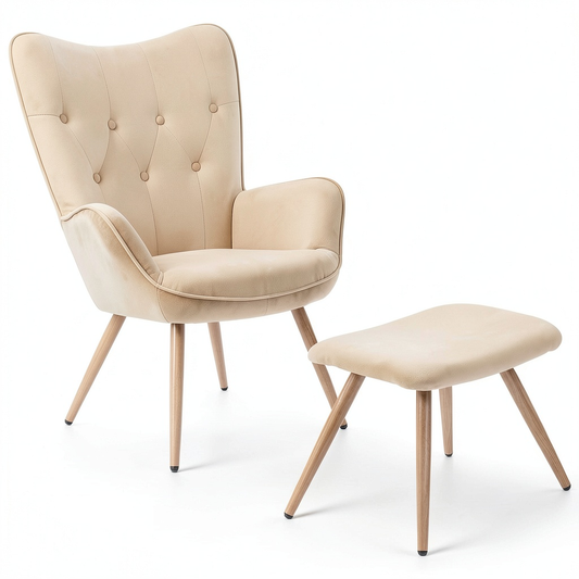 Sedia Poltrona YORK in Velluto Beige con Imbottitura Confortevole