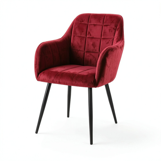 Set di 2 Sedie da Pranzo Imbottite in Velluto Bordeaux - Stile Retro Scandinavo con Gambe in Metallo - Ideale per Sala, Cucina o Ufficio