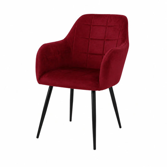 Set di 2 Sedie da Pranzo Imbottite in Velluto Bordeaux - Stile Retro Scandinavo con Gambe in Metallo - Ideale per Sala, Cucina o Ufficio