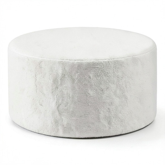 Pouf Rotondo in Tessuto Teddy Beige 70cm - Sgabello Moderno Imbottito per Salotto