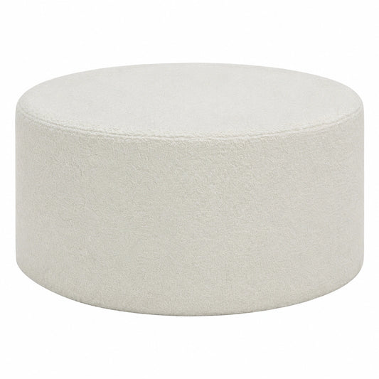 Pouf Rotondo in Tessuto Teddy Beige 70cm - Sgabello Moderno Imbottito per Salotto