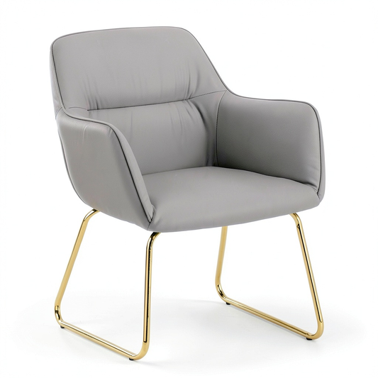 Poltrona Baroni Home in Ecopelle Grigia con Gambe Oro, Moderna per Soggiorno e Camera