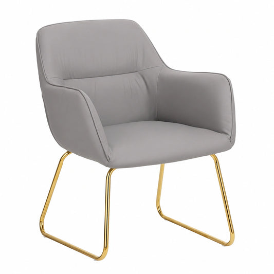 Poltrona Baroni Home in Ecopelle Grigia con Gambe Oro, Moderna per Soggiorno e Camera