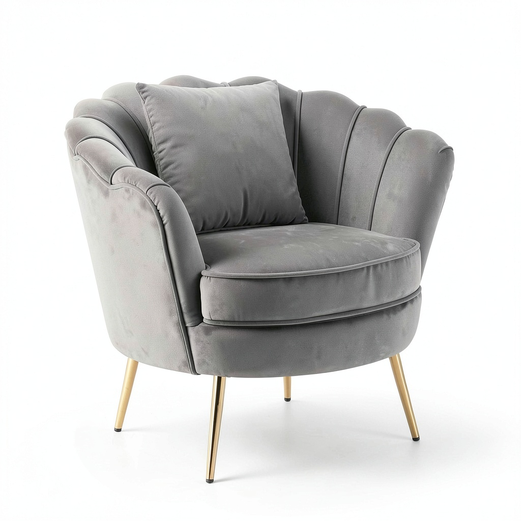 Poltrona Relax in Velluto Grigio con Gambe Oro, Design Trapuntato Moderno