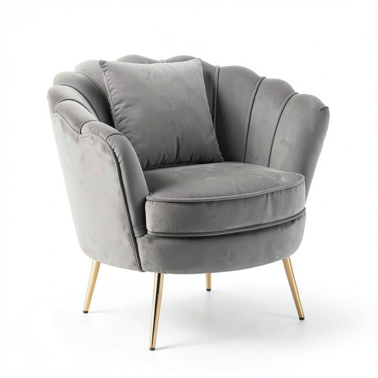 Poltrona Relax in Velluto Grigio con Gambe Oro, Design Trapuntato Moderno