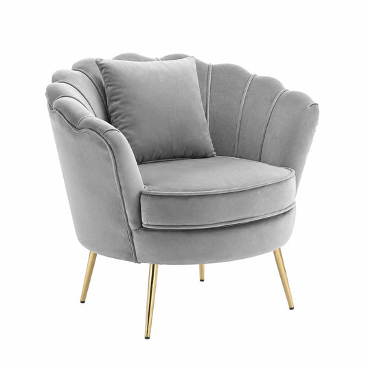Poltrona Relax in Velluto Grigio con Gambe Oro, Design Trapuntato Moderno