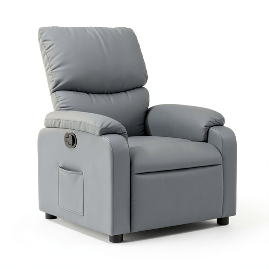 Poltrona Relax Elettrica in Eco Pelle Grigia con Funzione Reclinabile Automatica