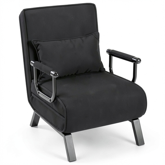 WOLTU Poltrona Relax Multifunzionale 3 in 1, Divano Letto con Schienale a 5 Posizioni, Cuscino Staccabile, Seduta Confortevole, 65x75x78cm, Colore Nero